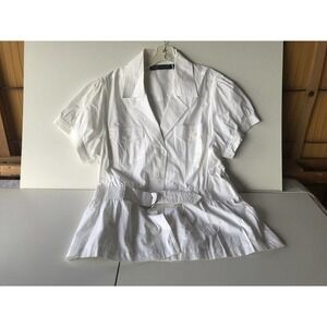 Authentic Brand 3X Ladies Shirt Safari Style Wht Cotton Belted Pockets NWOT